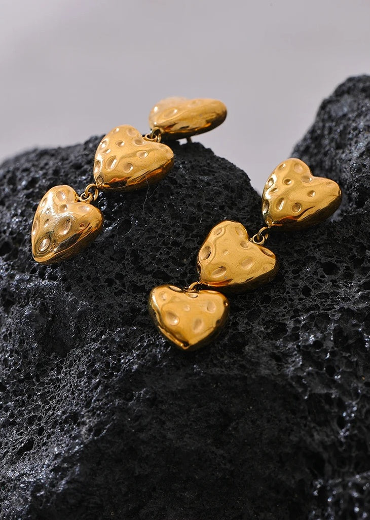 Vintage Heart Love Drop Earrings - Ecru