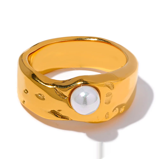 Vintage Imitation Pearls Texture Ring - Ecru