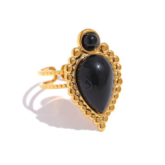 Vintage Natural Stone Agate Ring - Ecru