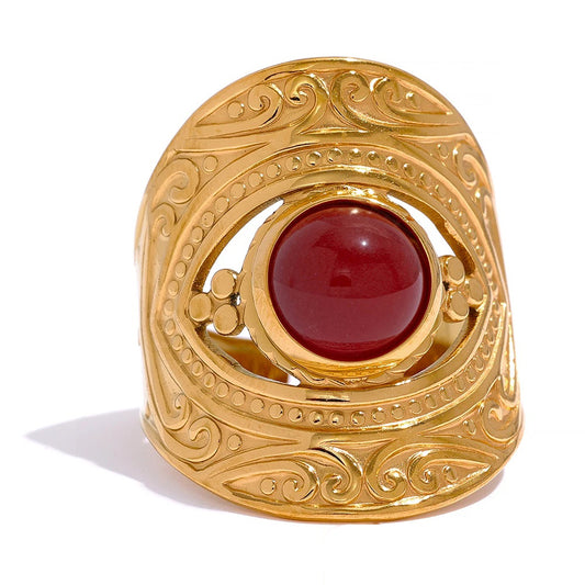 Vintage Red Blue Stone Open Ring - Ecru
