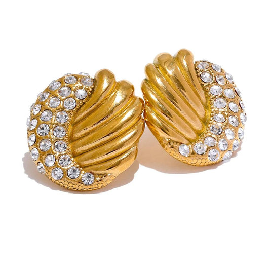 Vintage Trendy Zircon Stud Earrings - Ecru