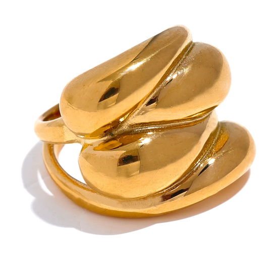 Water Drop Geometric Wide Ring - Ecru