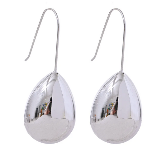 Water Drop Hanging Smooth Earrings - Ecru