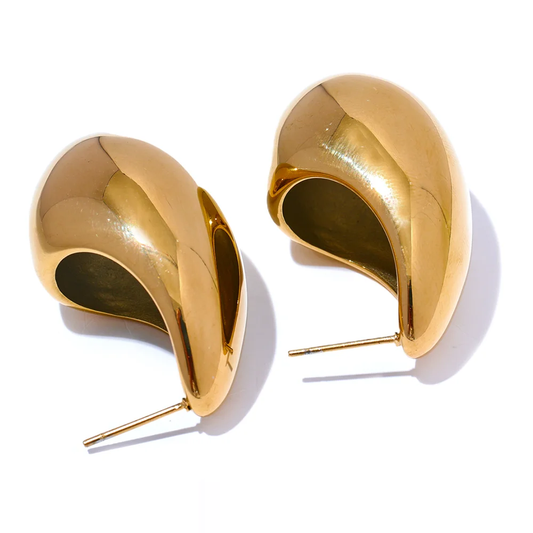 Water Drop Hollow Statement Earrings - Ecru