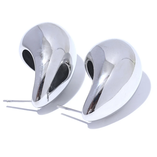 Water Drop Hollow Statement Earrings - Ecru