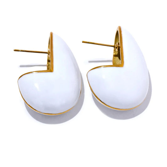 White Black Enamel Geometric Earrings - Ecru
