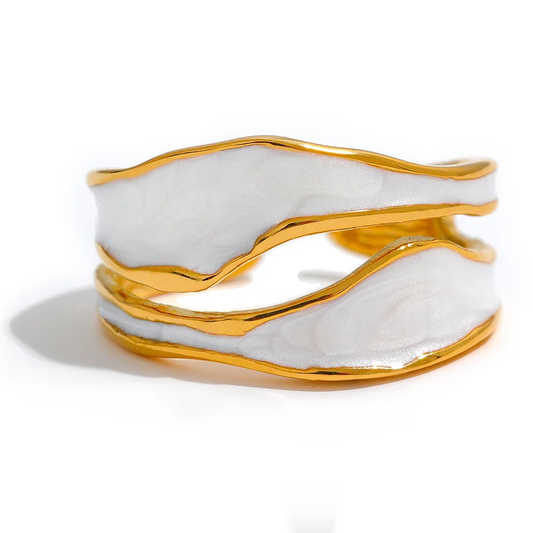 White Enamel Creative Irregular Ring - Ecru
