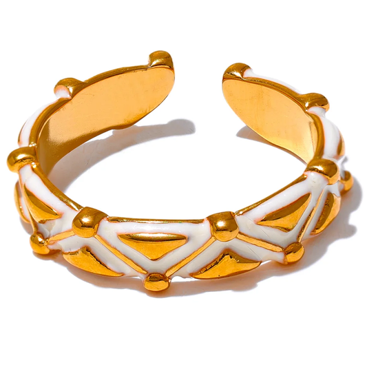 White Enamel Exquisite Open Ring - Ecru