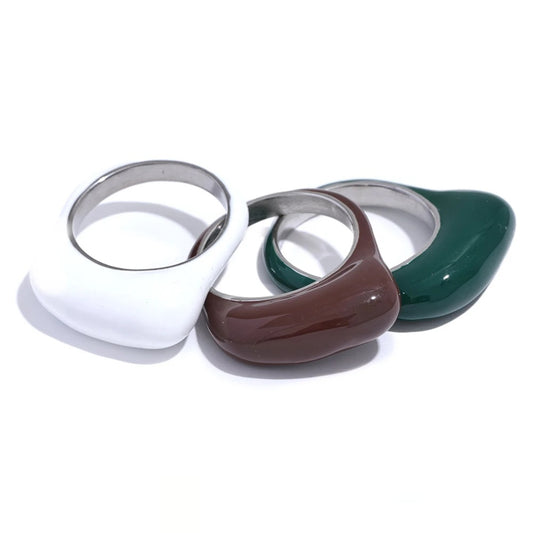 White Green Coffee Enamel Ring - Ecru
