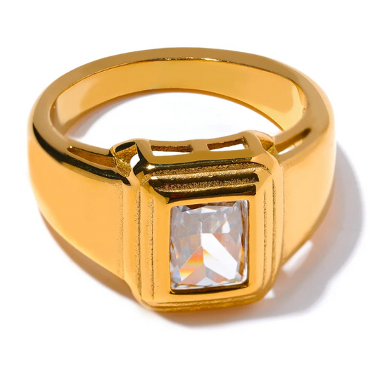 White Green Square Stylish Ring - Ecru
