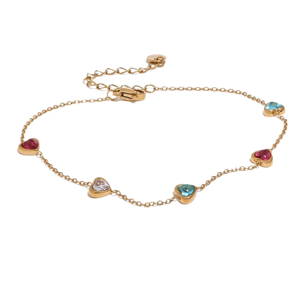 White Heart Cubic Zirconia Bracelet - Ecru