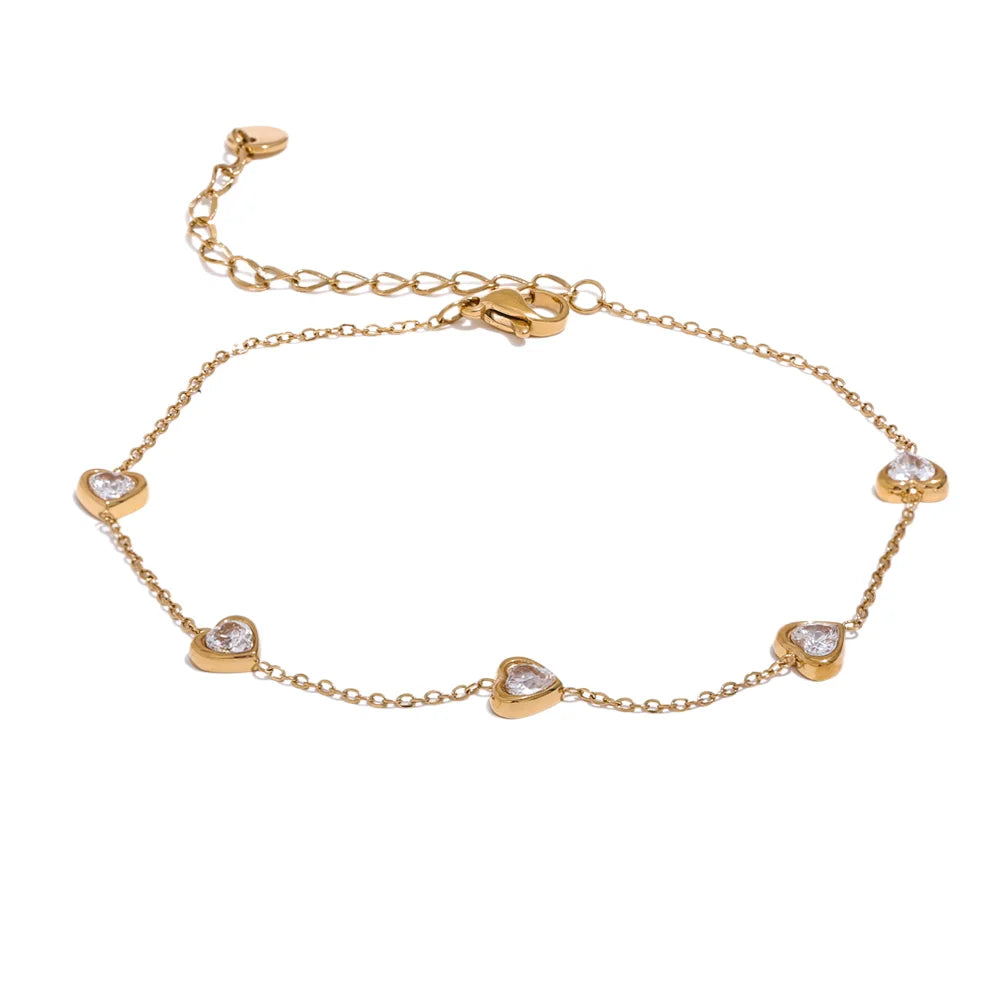 White Heart Cubic Zirconia Bracelet - Ecru
