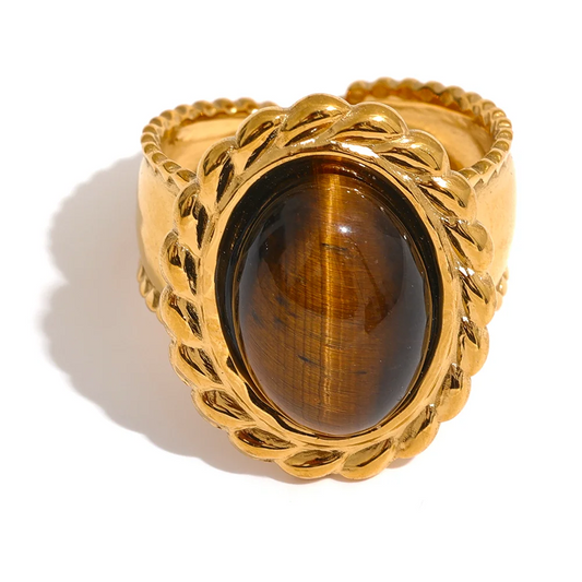 Wide Chunky Inlaid Tiger Ring - Ecru