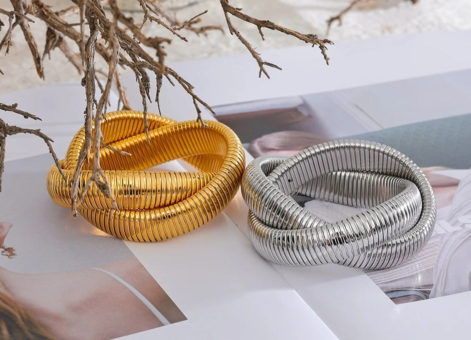 Wide Heavy Metal Stackable Bracelet - Ecru