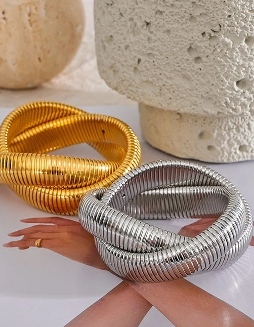 Wide Heavy Metal Stackable Bracelet - Ecru