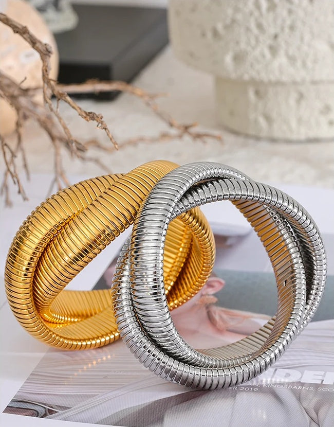 Wide Heavy Metal Stackable Bracelet - Ecru