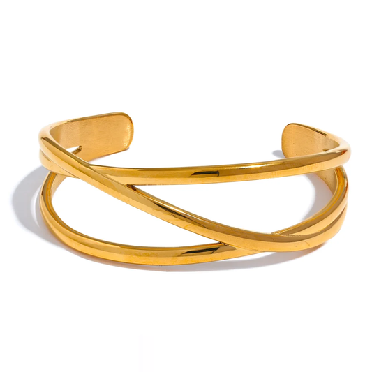 Wide Hollow Wrist Minimalist Bracelet - Ecru