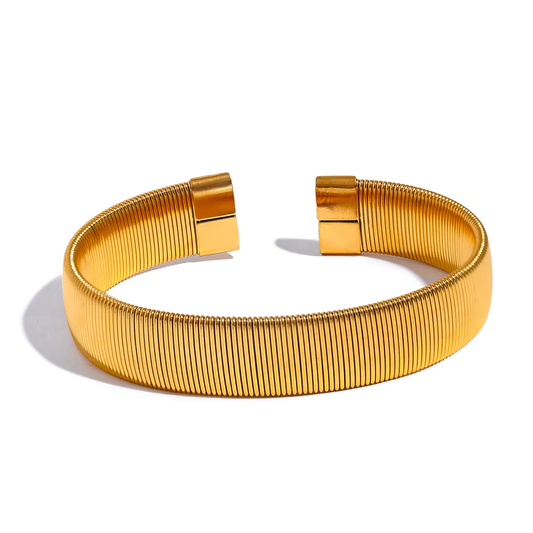 Wide Metal Texture Open Bracelet - Ecru