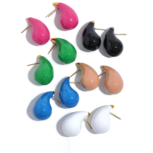 Y2K Enamel Water Drop Earrings - Ecru