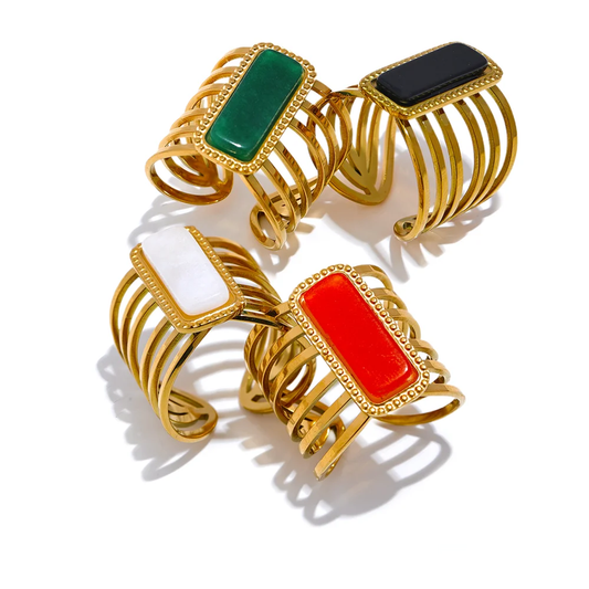 Y2K Stone Geometric Hollow Ring - Ecru