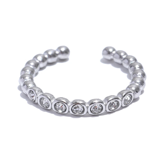 Zircon Beaded Adjustable Statement Ring - Ecru