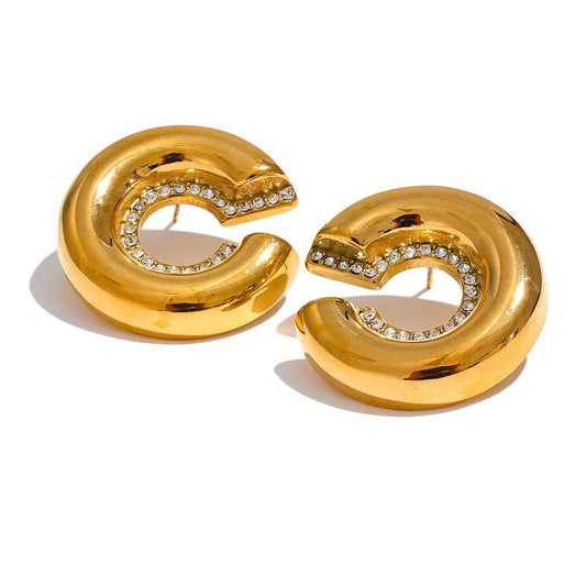 Zircon Classic Chunky Statement Earrings - Ecru