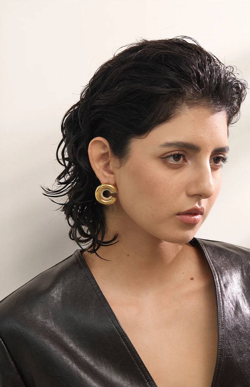 Zircon Classic Chunky Statement Earrings - Ecru