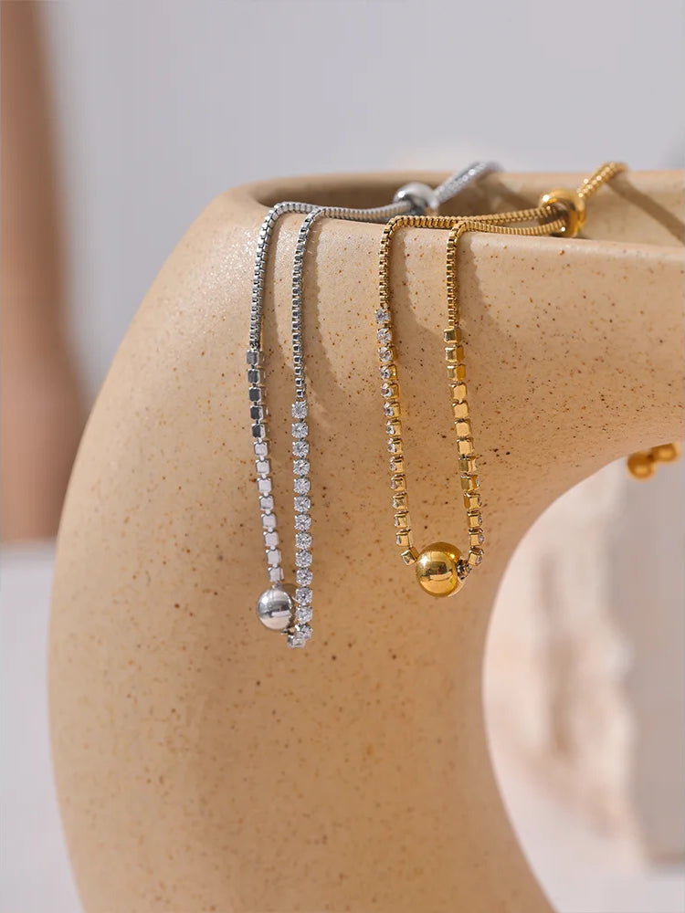 Zircon Elegant Adjustable Charm Bracelet - Ecru