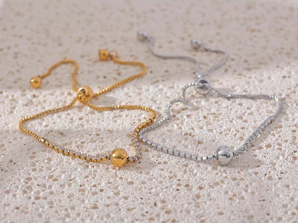 Zircon Elegant Adjustable Charm Bracelet - Ecru