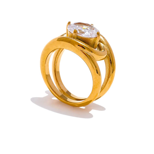Zircon Elegant Chunky Statement Ring - Ecru