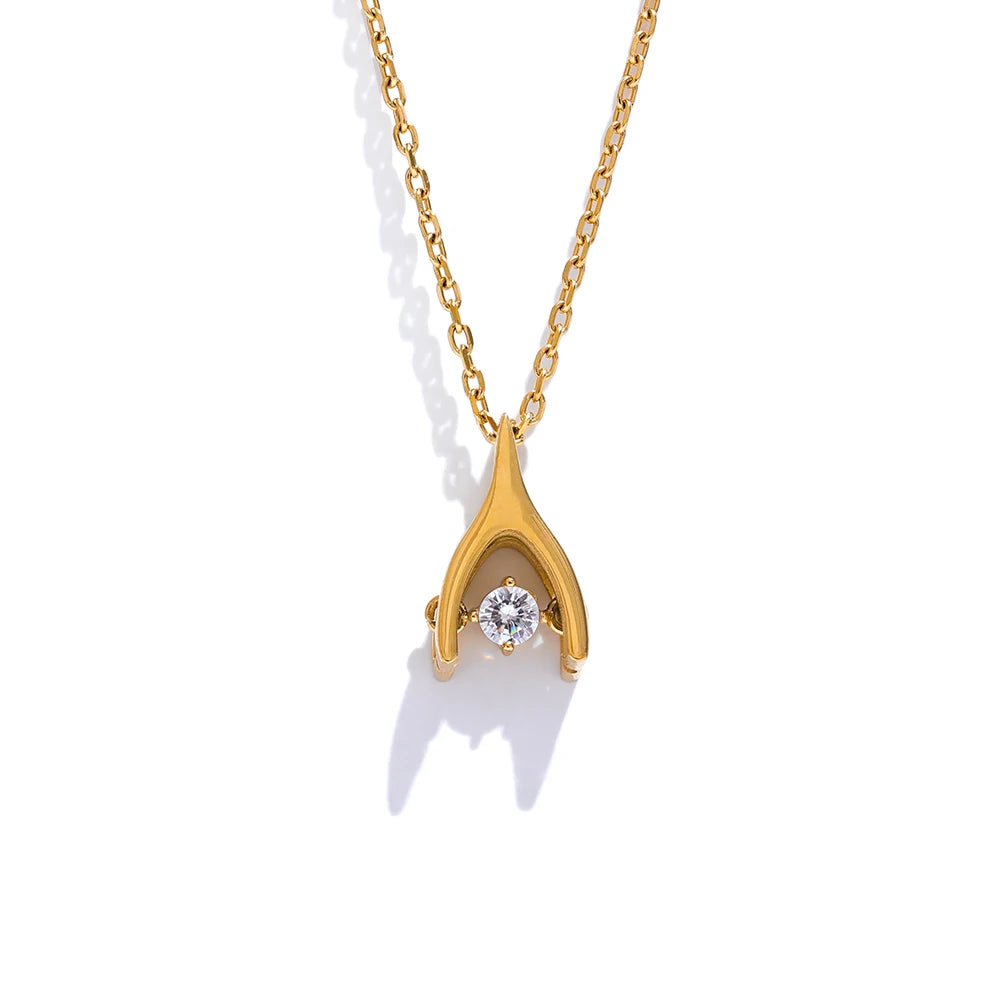 Zircon Elegant Minimalist Pendant Necklace - Ecru