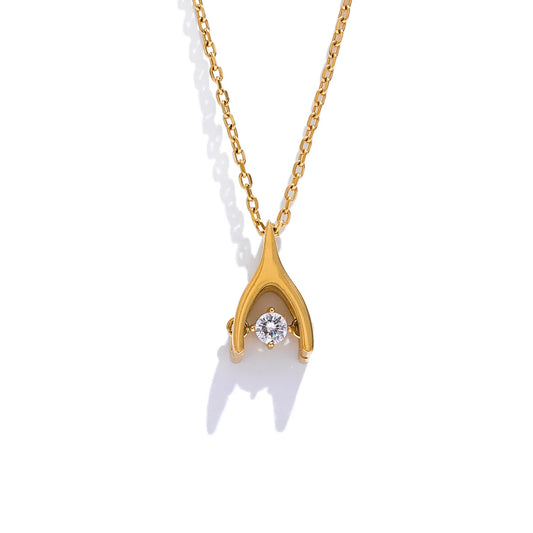 Zircon Elegant Minimalist Pendant Necklace - Ecru