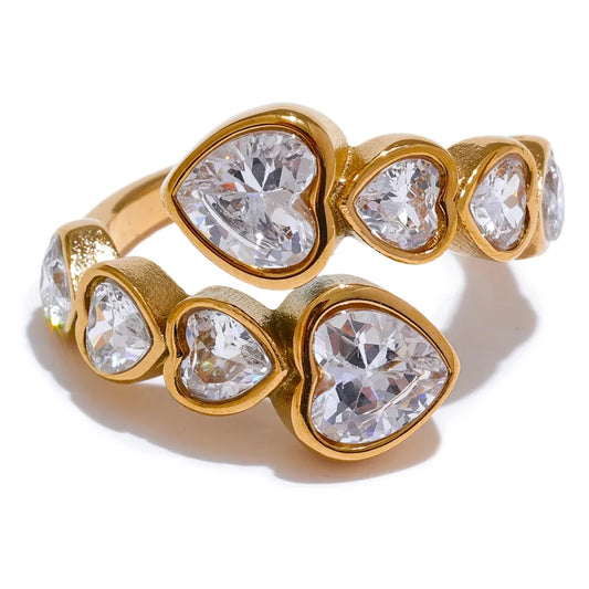 Zircon Heart Charm Statement Ring - Ecru
