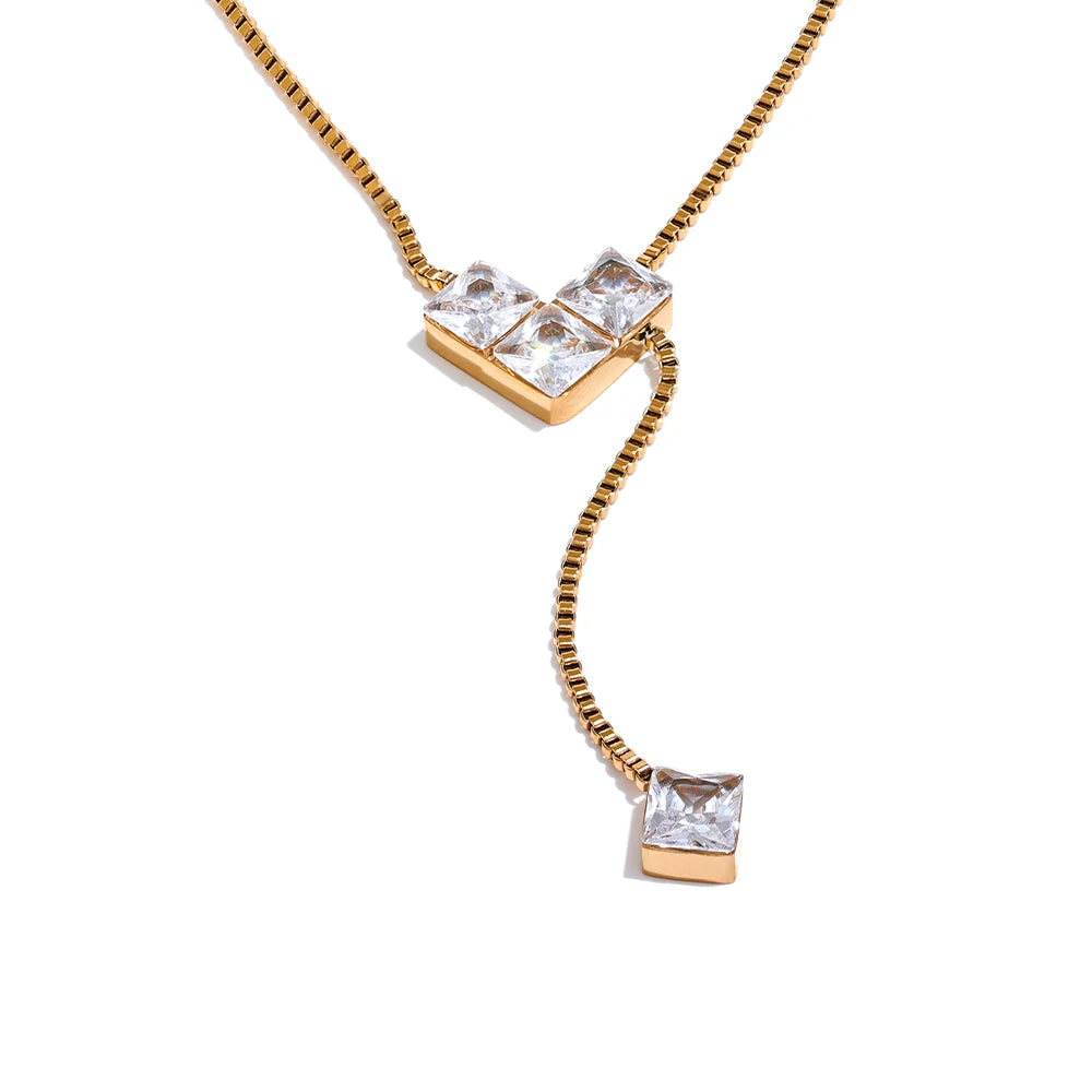 Zircon Heart Pendant Statement Necklace - Ecru