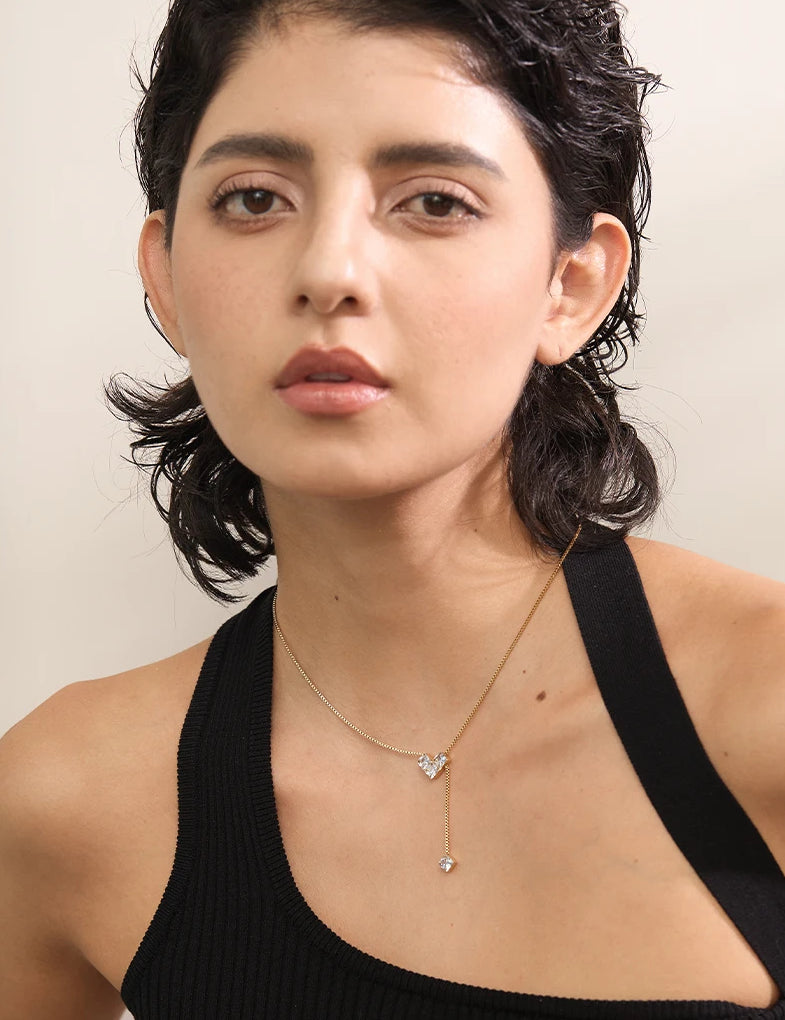 Zircon Heart Pendant Statement Necklace - Ecru
