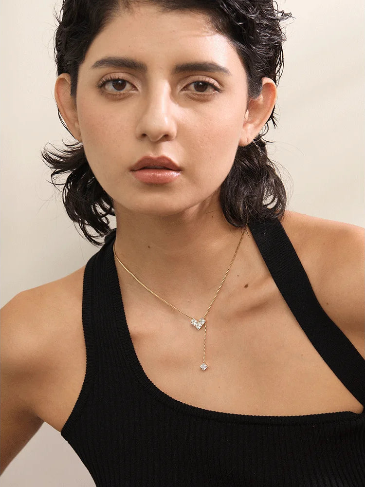Zircon Heart Pendant Statement Necklace - Ecru