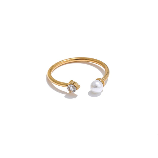 Zircon Pearl Trendy Charm Ring - Ecru