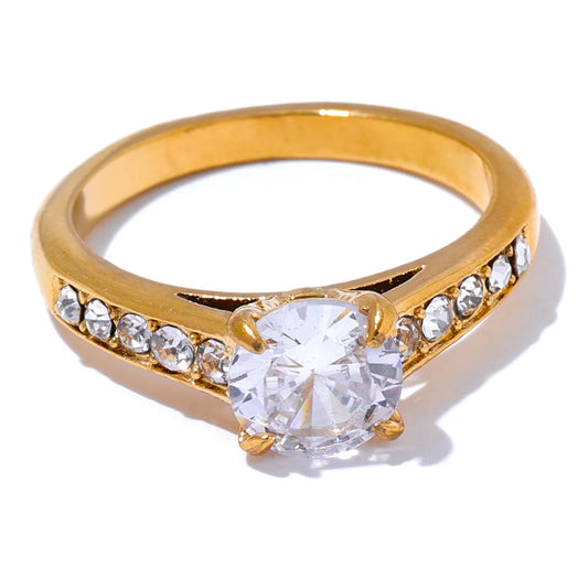 Zircon Premium Solitaire Statement Ring - Ecru