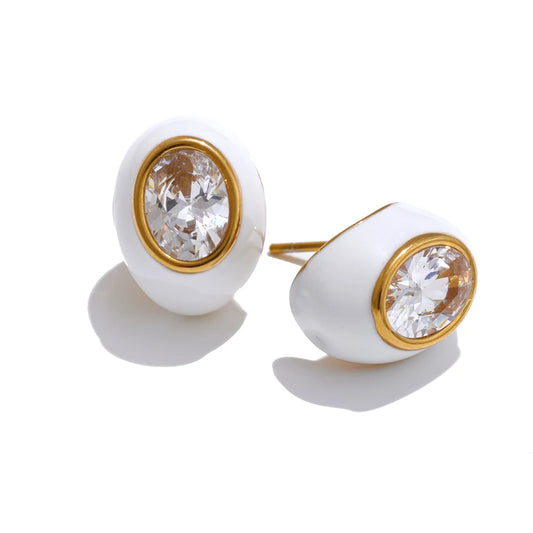 Zircon Refined Modern Stud Earrings - Ecru
