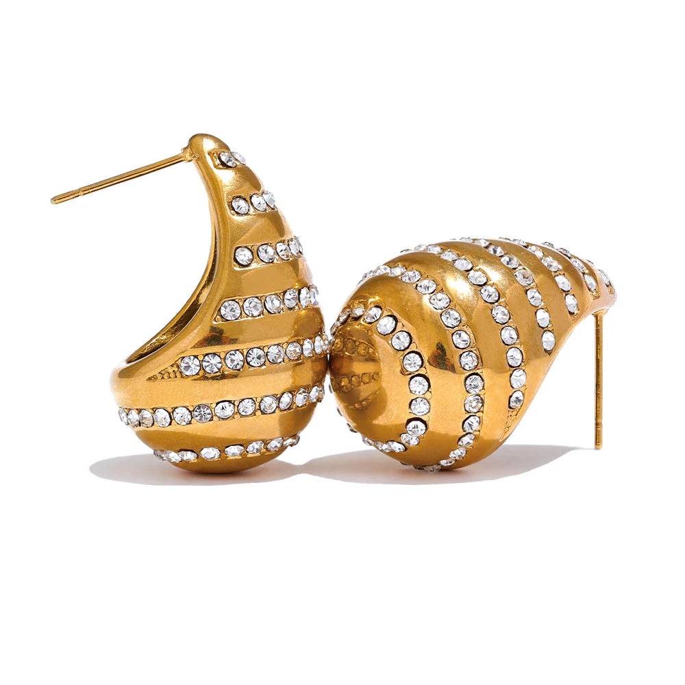 Zircon Teardrop Statement Stud Earrings - Ecru