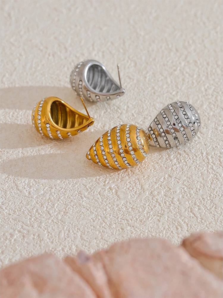Zircon Teardrop Statement Stud Earrings - Ecru