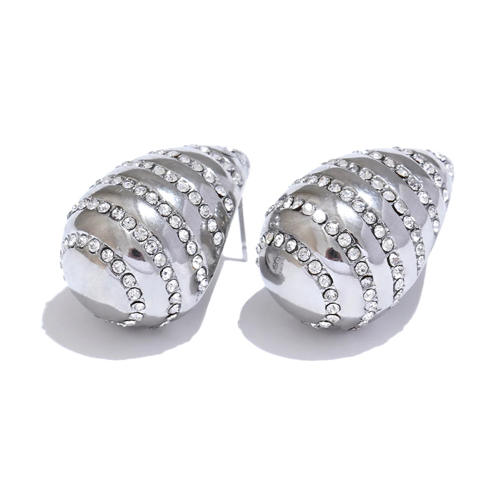 Zircon Teardrop Statement Stud Earrings - Ecru
