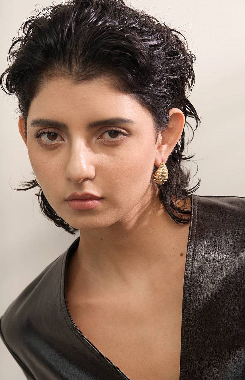 Zircon Teardrop Statement Stud Earrings - Ecru