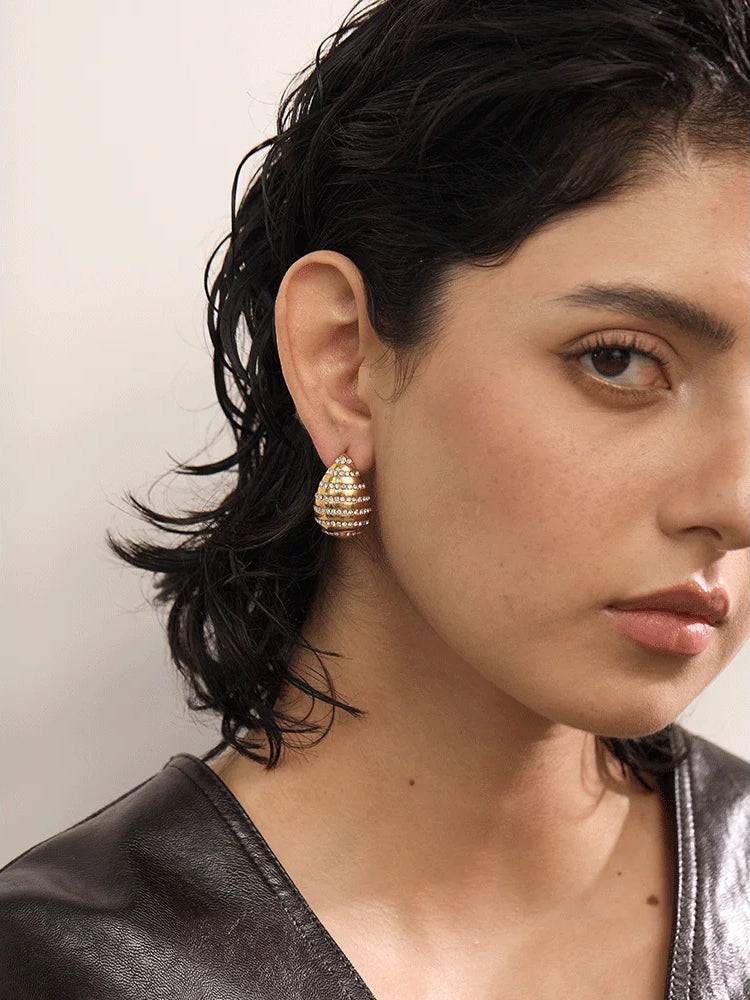 Zircon Teardrop Statement Stud Earrings - Ecru