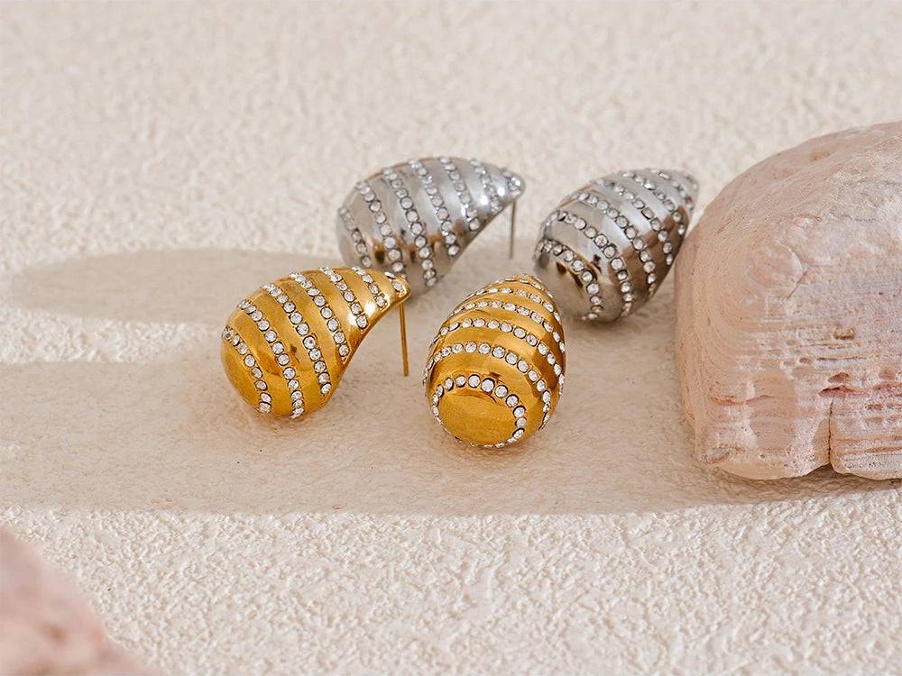 Zircon Teardrop Statement Stud Earrings - Ecru