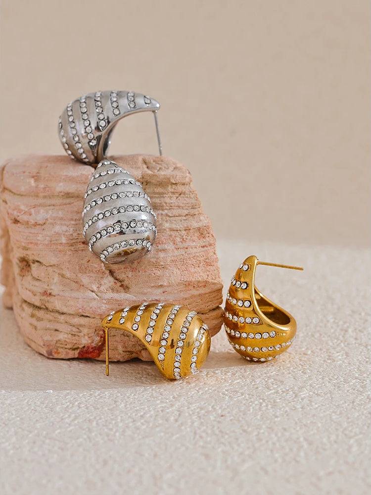 Zircon Teardrop Statement Stud Earrings - Ecru