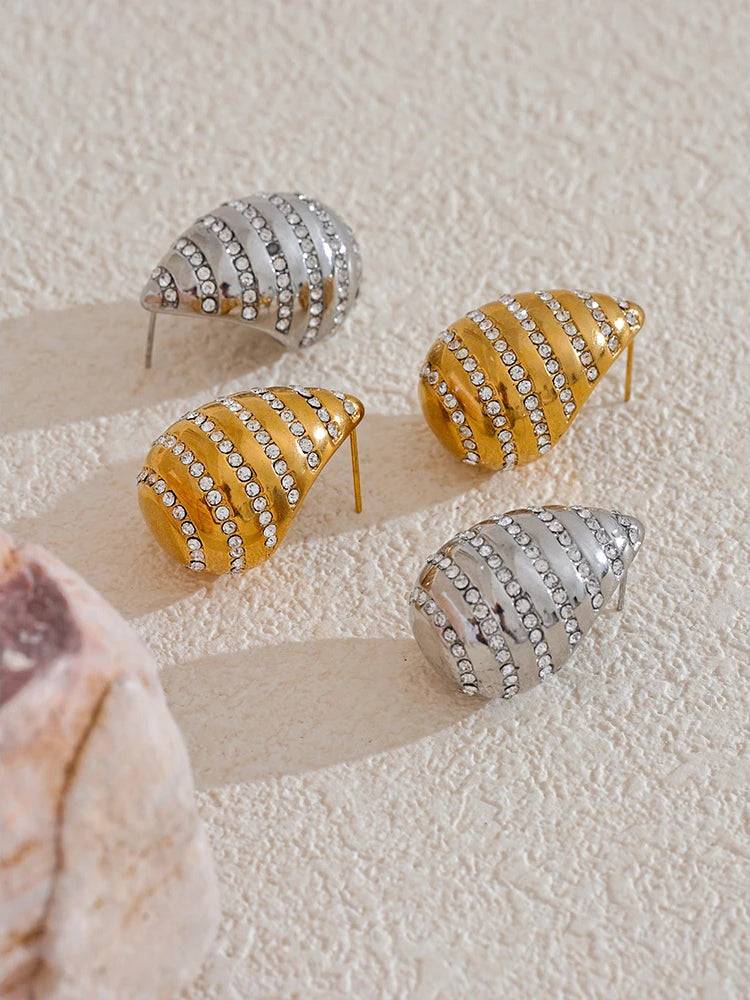 Zircon Teardrop Statement Stud Earrings - Ecru