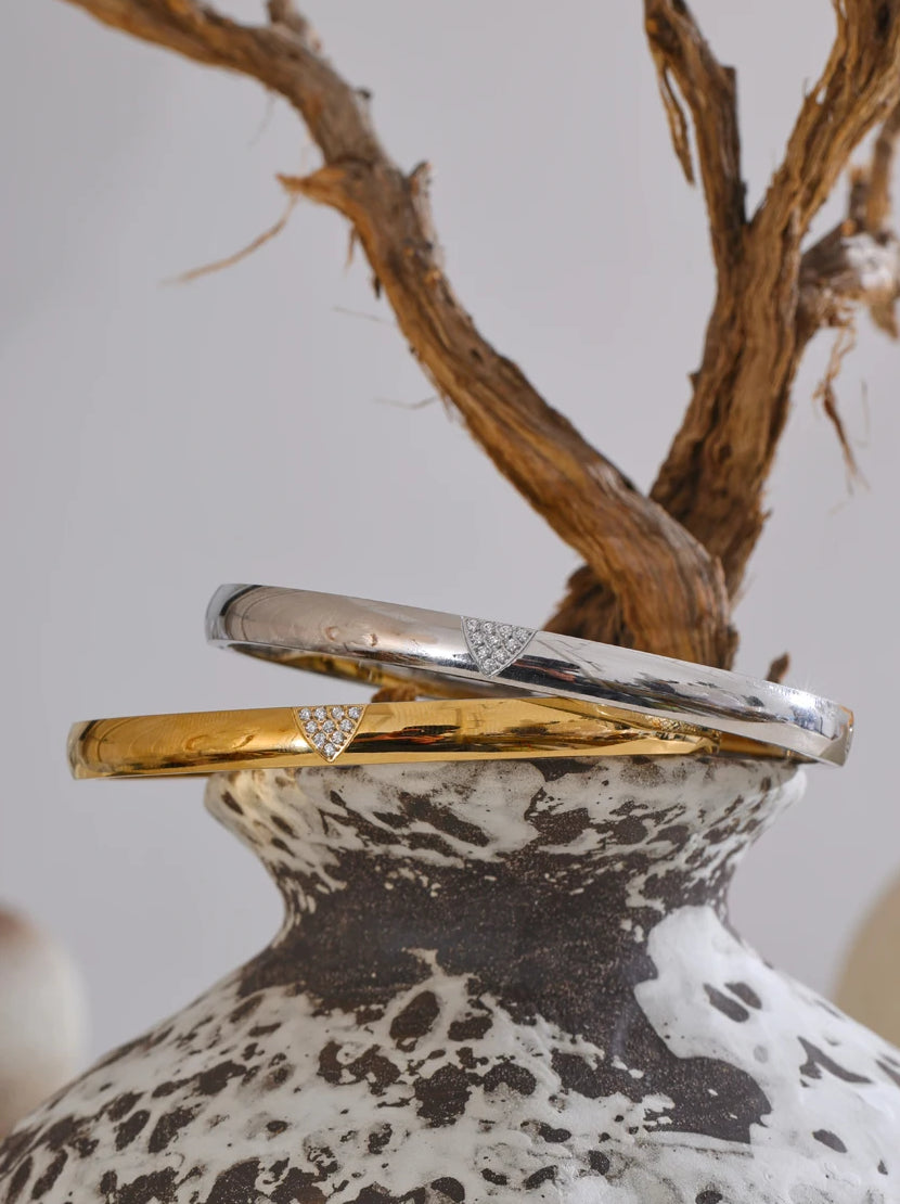 Zircon Timeless Minimalist Bangle Bracelet - Ecru