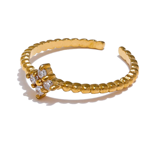 Zircon Trendy Adjustable Statement Ring - Ecru