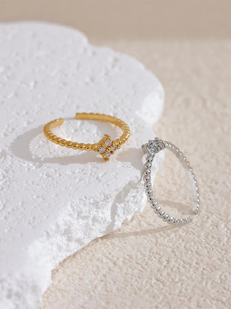 Zircon Trendy Adjustable Statement Ring - Ecru